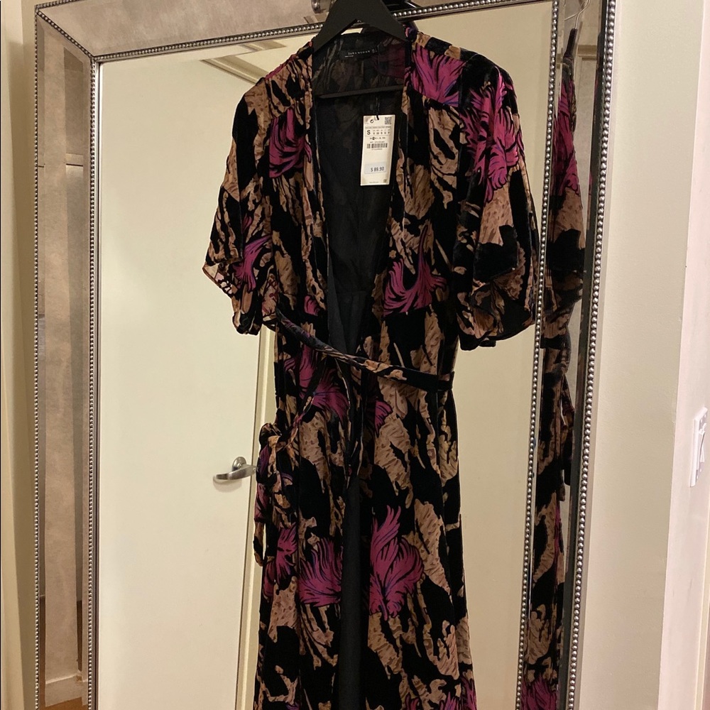 Zara Velvet Floral Wrap Dress